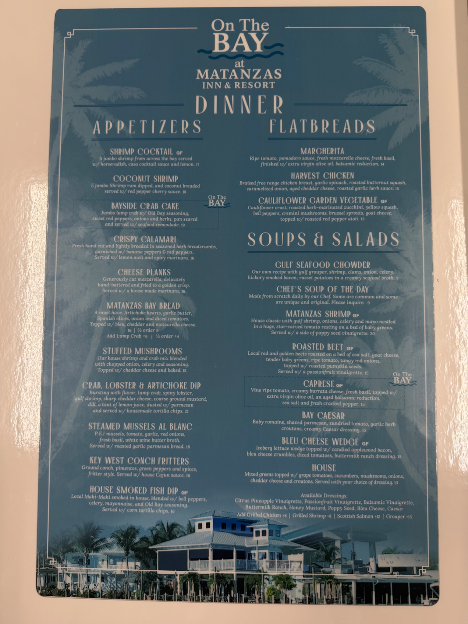 On The Bay Dinner Menu - Appetizers Flatbreads Soups Salads